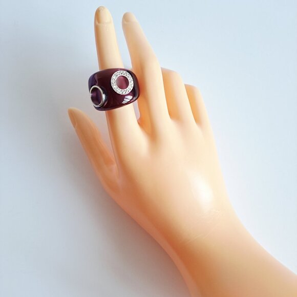 New Purple Transparent with Two Circles Crystals Silver 925 Ring Size 7 - Picture 14 of 16